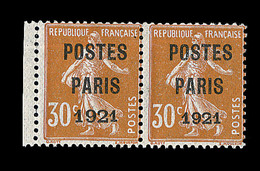 (*) N°29b - 30c Orange - POSTES PARIS 1921 - Grands Chiffres 192 - Tenant à Normal - Froissure Horiz. - Sinon TB - 1893-1947