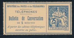 (*) TELEPHONE N°3 - 25c Bleu - TB - Telegraphie Und Telefon