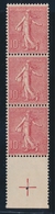 ** N°129c - Bde De 3 Vertic. + BDF Avec Croix De Repère - Impression Recto Verso - TB - Neufs