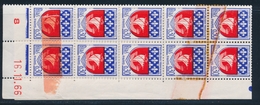 ** N°1354B - Bloc Vertic. De 10 - Daté 16/11/66 - 2 T. Avec Impression S/Raccord + 2 T. Imprimés S/sommet - TB - Unused Stamps