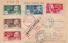 CP N°140A/D + N°111 - Obl. Brazzaville - 1 Juin 43 S/carte "De Gaulle" - Rec. - Pr New-York - Div. CA Et Censures - Autres & Non Classés