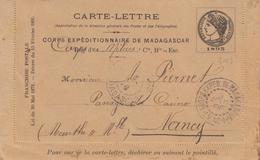 EP Pli Du Corps Expéd° De MADAGASCAR - S/carte Lettre Du 3 Août 1896 - Pr NANCY - De TAMATAVE - TB - Otros & Sin Clasificación