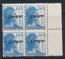 ** N°288 - 60c Bleu - Bloc De 4 - BDF - "T" De Tanger Renversé - Léger Pt De Rousseur - Maroc Espagnol