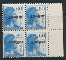 ** N°288 - 60c Bleu - Bloc De 4 - BDF - "T" De Tanger Renversé - Léger Pt De Rousseur - Spanish Morocco
