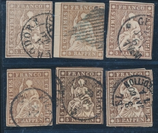 O N°22 (N°26) - 5r Brun (x6) Dt 1 BDF - Nuances - B/TB - 1843-1852 Federale & Kantonnale Postzegels