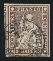 O N°22 B2 V - Obl. Basel - Léger Clair - Signé Herrmann - Cote 50FS - TB - 1843-1852 Federal & Cantonal Stamps