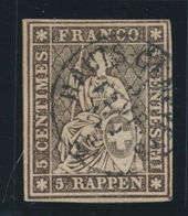 O N°22 B4g - 5r Brun Noir - Obl. Haut Geneveys - Signé Herrmann - Cote 40FS - TB - 1843-1852 Federal & Cantonal Stamps