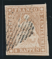 O N°22c - 5r Brun Orange - Obl. Grille - Certif. Photo Herrmann - Cote 220FS - TB - 1843-1852 Federal & Cantonal Stamps