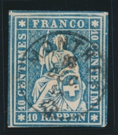O N°23 C.d - 10r Gris Outremer - Obl. MONTHEY - 18 DEC 58 - Certif. Photo Herrmann - Cote 60FS - TB - 1843-1852 Federale & Kantonnale Postzegels