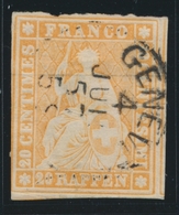 O N°25B - 20r Jaune Orange - Obl. GENEVE - 4 JUIL 57 - Certif. Photo Herrmann - Cote 260FS - TB - 1843-1852 Timbres Cantonaux Et  Fédéraux