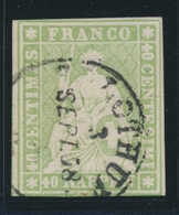 O N°26B2 - 40r Vert - Obl. Solothurn - Signé Herrmann - Cote 140FS - TB - 1843-1852 Federal & Cantonal Stamps