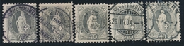 O N°69A, 69C, 69D, 69E, 76F (N°75 Et 92) - 40c Gris (x5) - Cote 350 FS - TB - 1843-1852 Federal & Cantonal Stamps