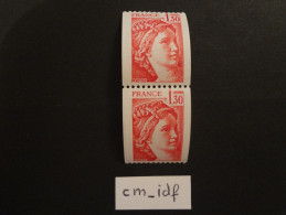 VARIÉTÉ FRANCE 1979, 1,30 F SABINE De  GANDON ROUGE PAIRE DE ROULETTE SANS NUMÉRO AU VERSO, DÉFAUT D'ESSUYAGE - Unused Stamps