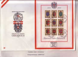 FDC FOGLIETTO AUSTRIA/7:"976-1976--1000 ANNI NASCITA DELL'AUSTRIA " Pg49 - Colecciones