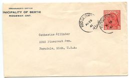 Canada 1941 3c KGVI Postal Envelope Ridgeway, Ontario To Fernale Michigan - 1903-1954 Rois