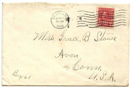 Canada 1916 Cover St. John, New Brunswick To Avon CT W/ Scott MR3 - Cartas & Documentos