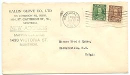 Canada 1936 Cover Montreal, Quebec - Gallin Glove Co W/ Scott 217 & 218 - Lettres & Documents