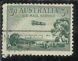 AUSTRALIA 1929 AIR MAIL POSTA AEREA PLANE OVER BUSH LANDS PENNY 3p USATO USED OBLITERE' - Oblitérés