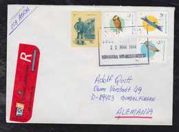 Argentina 1999 Registered Airmail Cover To GUNDELFINGEN Germany Birds + Postman Stamps - Covers & Documents