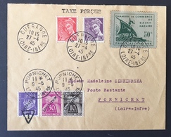 France Poche De Saint Nazaire 1945 Chambre De Commerce Sur Lettre 50c Vert Et Timbres Surchargés Liberation RR - War Stamps