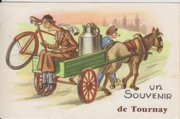 D65 - TOURNAY - UN SOUVENIR DE TOURNAY - CARTE FANTAISIE CYCLISTE AVEC SON VELO DANS LA CHARRETTE DU LAITIER - Tournay