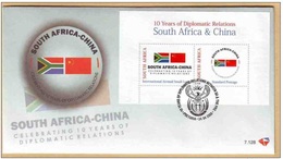 South Africa 2008 First Day Cover FDC 10th Anniv Diplomatic Relations With China Flags Celebrations History Stamps - Briefe U. Dokumente