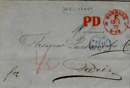 1872- HAMBURG / F  + P D  / Fco  - Red Postage  To Paris - Hambourg