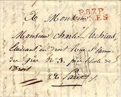 1809-TERR. CONQUIS- Lettre De P.87.P. / GENES (  Gènes ) 28 Mm Rouge   Pour Paris - 1792-1815 : Departamentos Conquistados