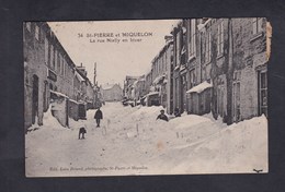 Iles Ile St Saint Pierre Et Miquelon - La Rue Nielly En Hiver ( Taxe Animée Neige Ed. Leon Briand ) - Saint-Pierre Und Miquelon