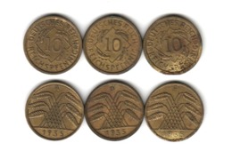 Allemagne   10 Reichspfennig 1935 A + D  + F    Deutsches Reich - 10 Rentenpfennig & 10 Reichspfennig