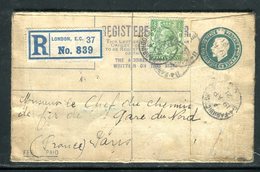 Royaume Uni - Entier Postal + Complément De Londres En Recommandé En 1921 Pour La France - Entiers Postaux