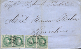 ANTILLAS. Ø 10(4), En Envuelta Circulada A Barcelona, El Año 1866. Cuádruple Porte. Manuscrito ""Vapor Infanta Is - Kuba (1874-1898)