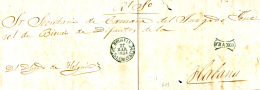 CUBA. 1854. Frontal De Plica Con Mat. Baeza En Verde ""Holguin"" Y Marca ""Franco"". Muy Raro. Gran Formato. - Cuba (1874-1898)