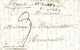 100.000 Hijos De San Luís. 1823 (22 AGO). Carta De Madrid A Francia. Marca ""ARM. D'ESPAGNE / Ier CORPS"" (X-3) Doblemen - Legerstempels (voor 1900)