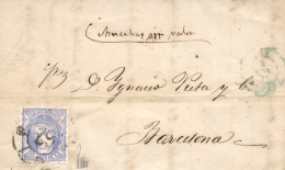 Ø 107 En Carta Fechada En Tuy, El 6 Abril De 1870, A Barcelona. Mat. R.C. ""62"". Rara. Firmada Graus. - Storia Postale