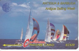 TARJETA DE ANTIGUA & BARBUDA DE UNOS VELEROS - 13CATB SOBRE FONDO GRIS - Antigua U. Barbuda