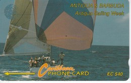 TARJETA DE ANTIGUA & BARBUDA DE $40 DE UNOS VELEROS SIN NUMERACION - FONDO BLANCO (RARA) - Antigua Et Barbuda