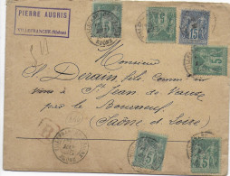 1888 - SAGE - ENVELOPPE RECOMMANDEE De VILLEFRANCHE (RHONE) => ST JEAN DE VAUX - 1876-1898 Sage (Type II)