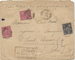 1895 - SAGE - ENVELOPPE CHARGEE De CLERMONT-FERRAND (PUY DE DOME) => ST ETIENNE - 1876-1898 Sage (Type II)