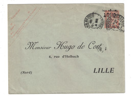 ENTIER Avec REPIQUAGE PRIVÉ " HUGO DE CORT / LILLE " Sur ENVELOPPE MOUCHON SURCHARGÉ 15c CAD MARSEILLE 1907 - Sobres Transplantados (antes 1995)