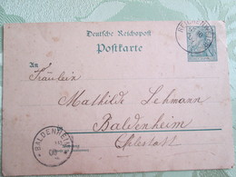Entier Postal Ecrit Pour Baldenheim 1900 - Sonstige & Ohne Zuordnung