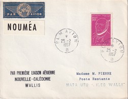 NOUVELLE-CALEDONIE 1957 LETTRE DE NOUMEA 1ère LIAISON AERIENNE  NLLE-CALEDONIE   WALLIS - Storia Postale