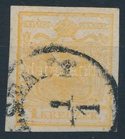 O 1850 1kr HP I. Narancssárga ívszéli Nyomat Papírránccal ,,(KAR)LSTADT' Certificate: Steiner - Autres & Non Classés