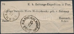 ~1870 Címszalagdarab / Wrapper Piece 'M.K.POST. HIRL. KIADÓ HIV. PEST' (Gudlin R!) - 'KÉSMÁRK' - Otros & Sin Clasificación