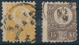 O 1871 Réznyomat 2kr + Képbe Fogazott Sarokhibás 15kr - Autres & Non Classés