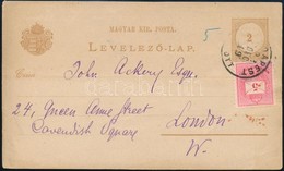 1893 2kr Díjjegyes Levelez?lap 5kr Díjkiegészítéssel Londonba / 2kr PS-card With 5kr Additional Franking To London - Autres & Non Classés