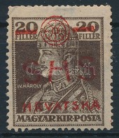 * SHS 1918 Károly 20f Kék Helyett Piros Felülnyomással Bodor Vizsgálójellel (rövid Fogak / Short Perfs.) - Otros & Sin Clasificación