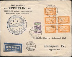 1931 Zeppelin Magyarországi Körrepülés Levél Zeppelin 2P és Repül? 4f ötöstömb Bérmentesítéssel / Mi 467 Block Of 5 + 47 - Otros & Sin Clasificación