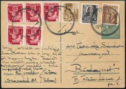 1945 2. Díjszabás, Távolsági Levelez?lap, 2P Hadvezérek Bélyegekkel, Kisegít? Gumibélyegzéssel, Szárazd - Budapest - Altri & Non Classificati