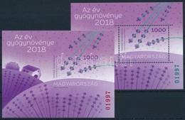 ** 2018 Levendula Az év Gyógynövénye Túlfogazott és Vágott Blokk Zöld és Piros Azonos Sorszámmal - Otros & Sin Clasificación